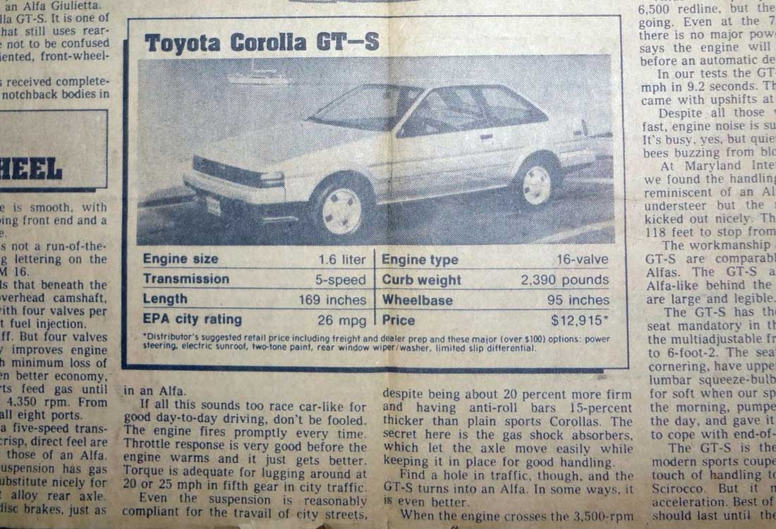 Toyota Corolla Fotograflari Ilk Uretimden Son Uretime Kadar Tarihsel Liste 1983 E80 Gt S Corolla