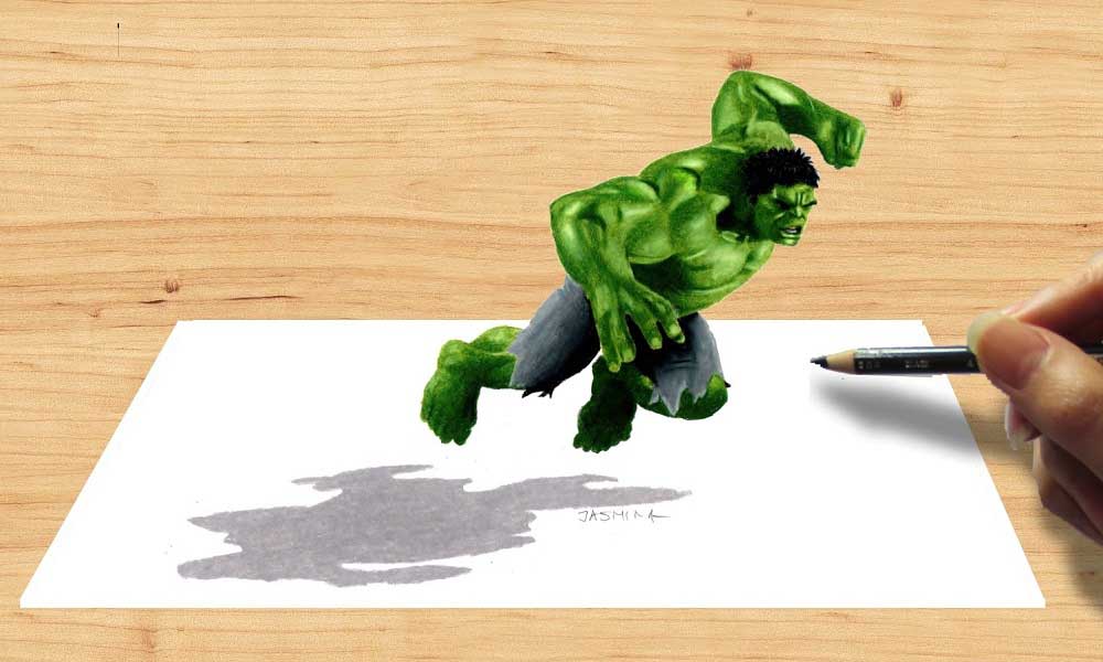 Tanrıların bile çekindiği öfke sorunları yaşayan yeşil renkli dev Hulk, bu çizimde de fazlasıyla sinirli görünüyor. 