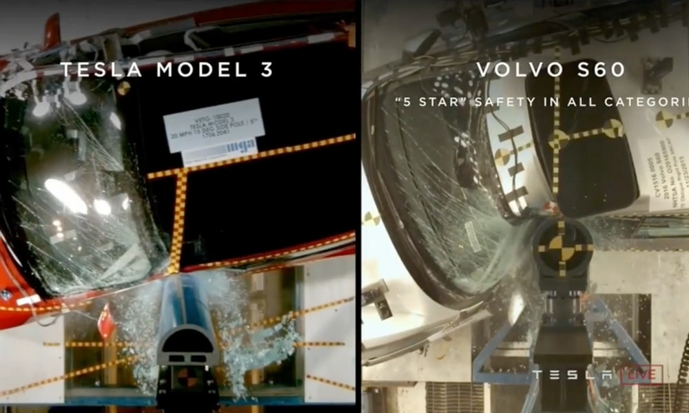 Tesla Model 3'ün Volvo S60'dan Daha Sağlam Olduğunu 9 Saniyede İspatlıyor!