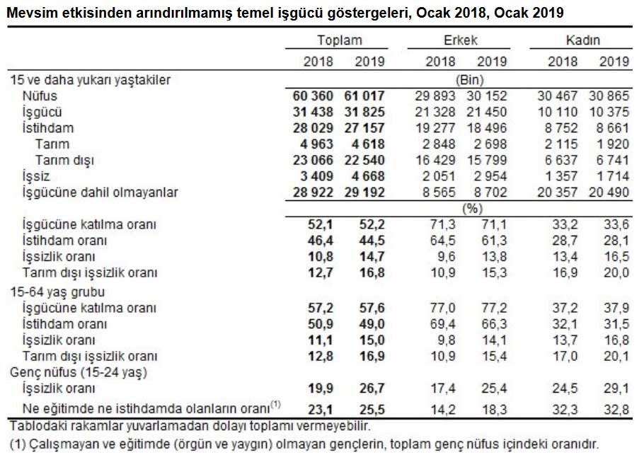 Ocak Ayı İşgücü İstatistikleri