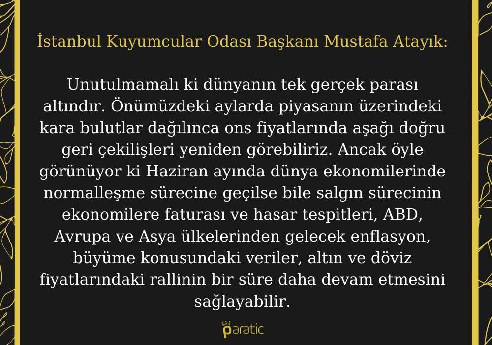 İstanbul Kuyumcular Odası Başkanı Mustafa Atayık Altın Yorumu