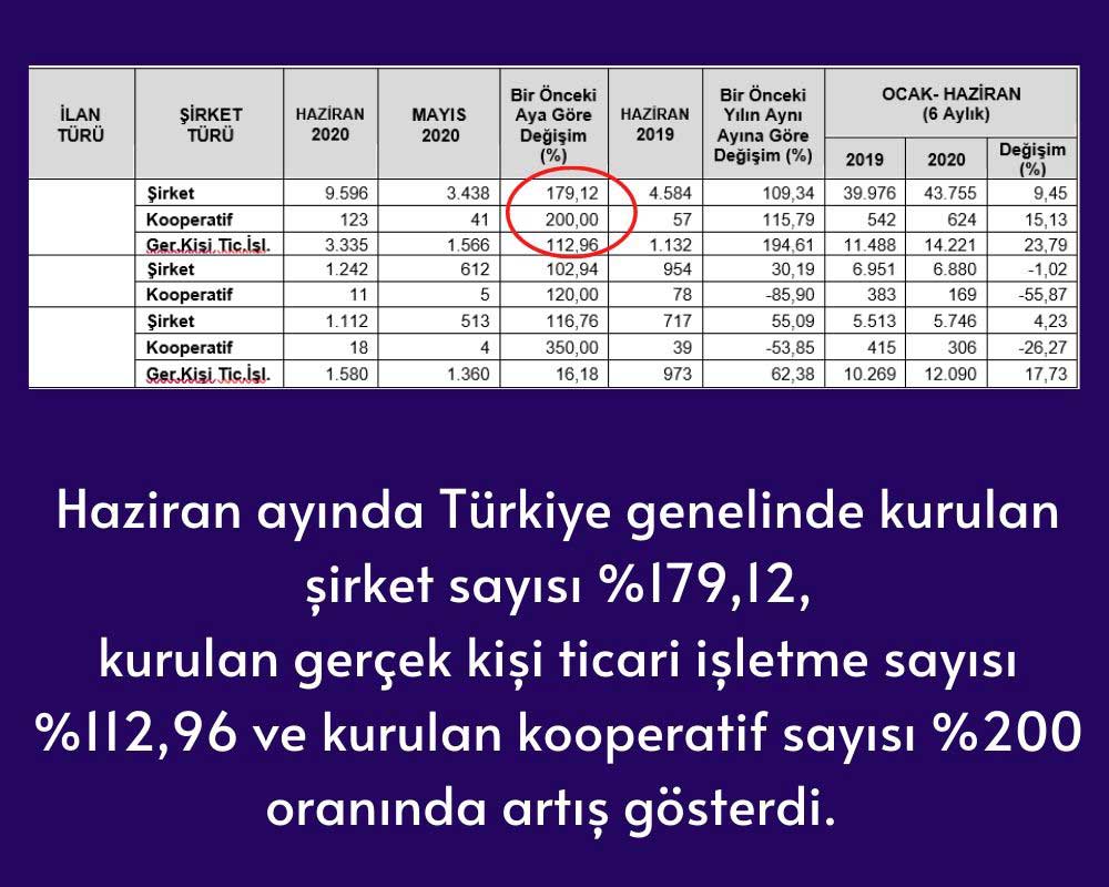 Haziran Kurulan Şirket Sayısı Haziran Kurulan Şirket Sayısı
