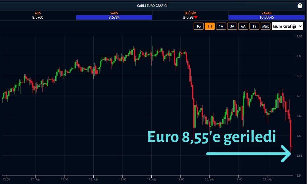 Euro 8,55'e Geriledi