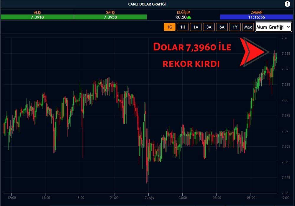 Dolar 7,39 Rekor Dolar 7,39 Rekor