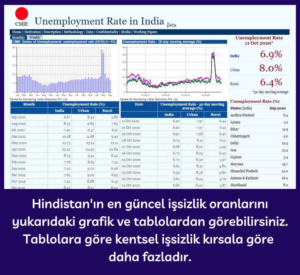 Hindistan İşsizlik Oranları - 2020 Eylül