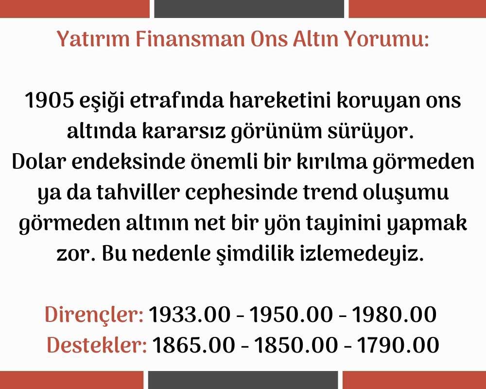 Yatırım Finansman Altın Yorumu