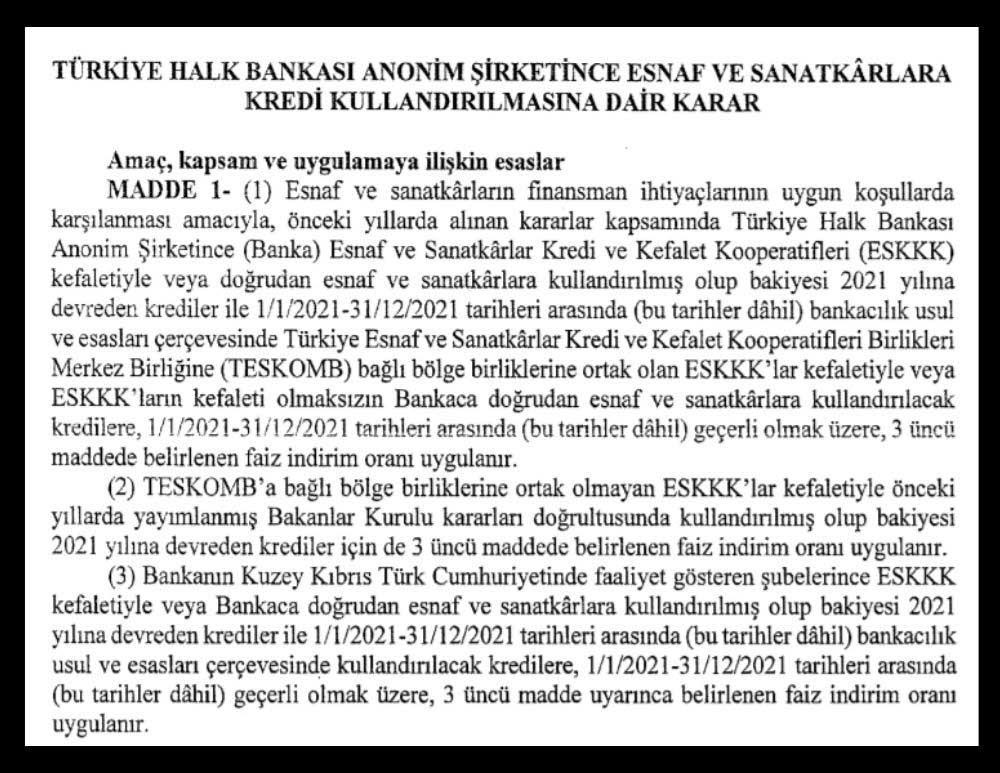 Halkbank Resmi Gazete Duyurusu