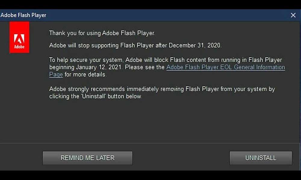 Flash Player için Yolun Sonu Göründü