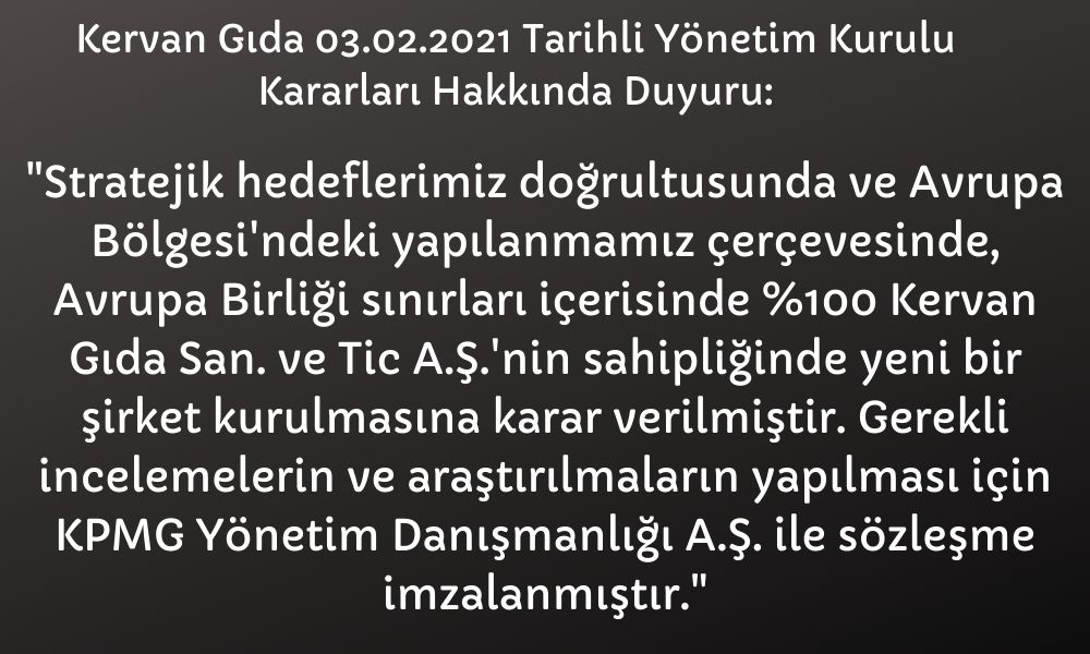 Kervan Gıda KAP Açıklaması