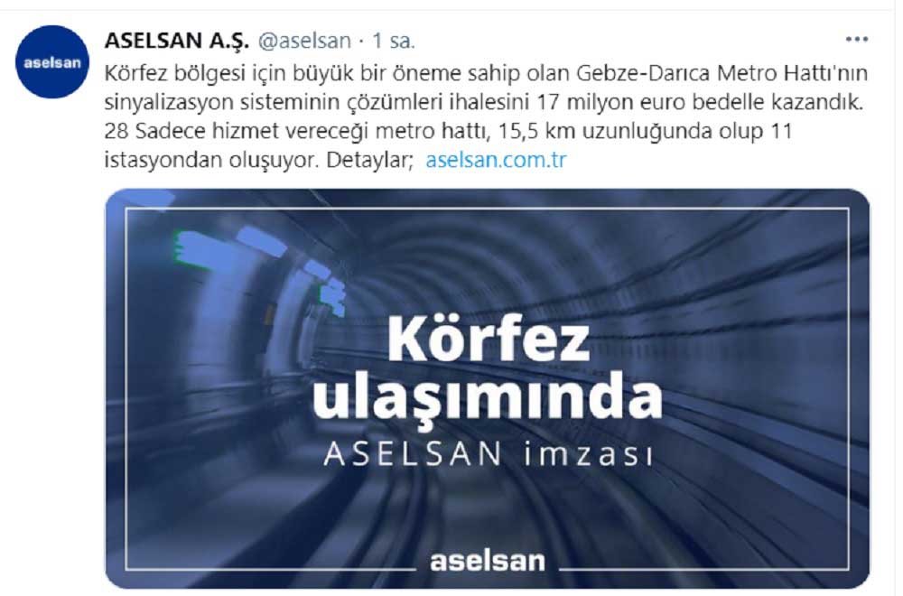 Aselsan Gebze-Darıca Metro Hattı İhale Açıklaması