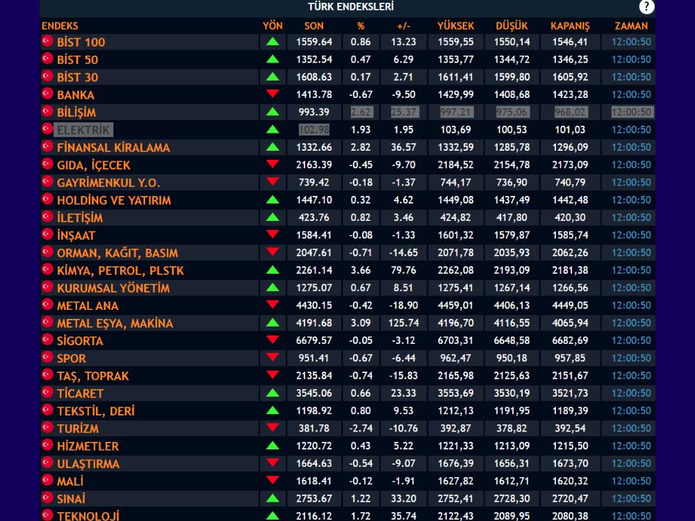 BIST 100 Cuma Günü Alt Endeksler BIST 100 Cuma Günü Alt Endeksler