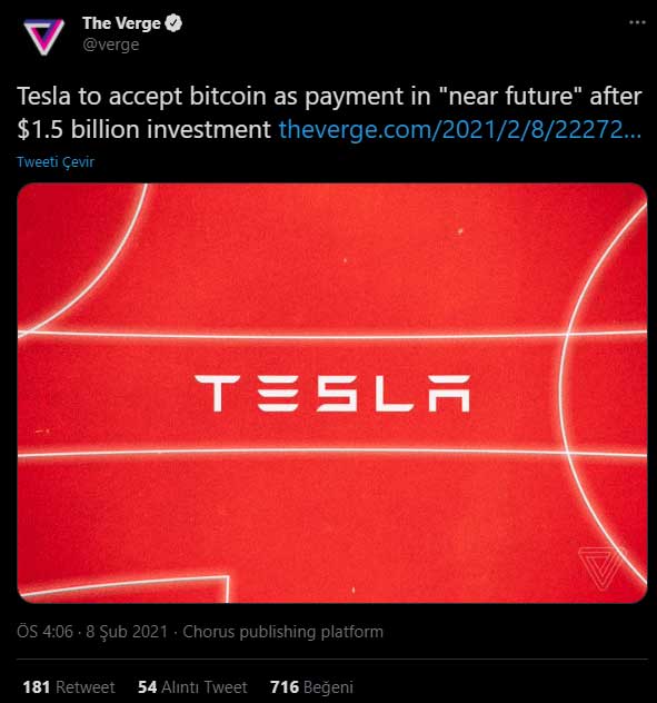 Bitcoin Tesla'nın Ödeme Aracı Olabilir