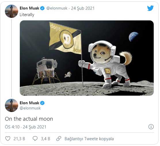 Elon Musk’tan Ay Temalı Dogecoin Paylaşımı