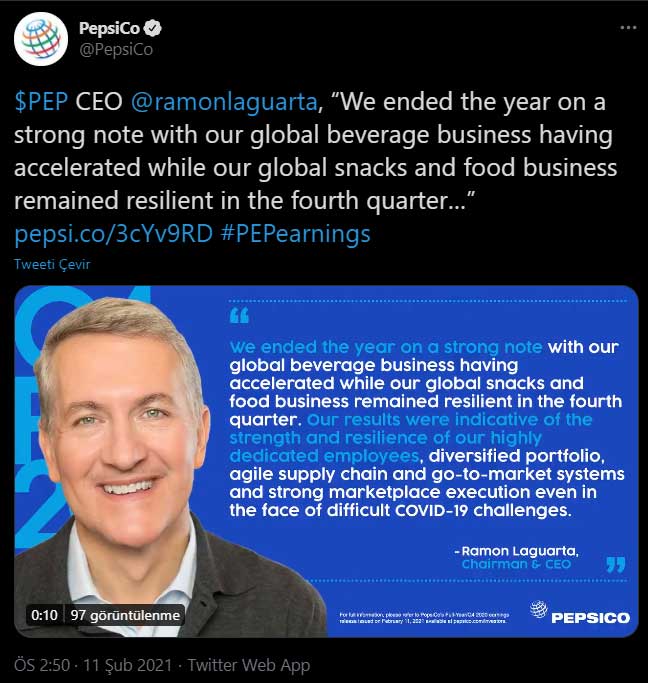 PepsiCo CEO Rapor Sonrası Açıklama PepsiCo CEO Rapor Sonrası Açıklama