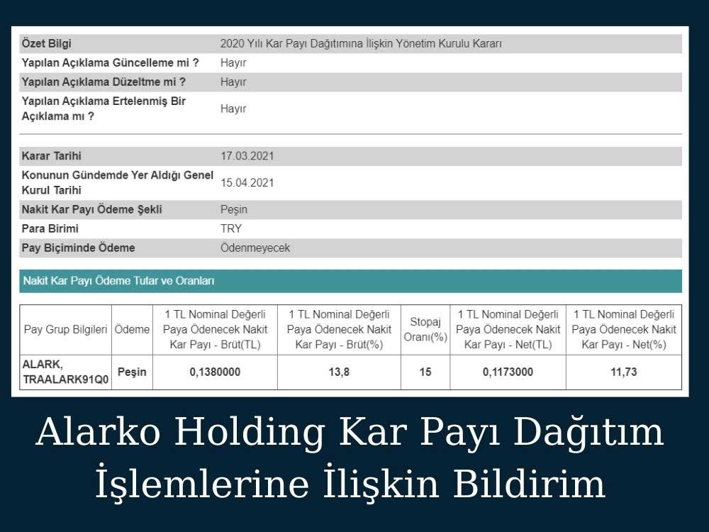 Alarko Holding Kar Payı Açıklaması Alarko Holding Kar Payı Açıklaması