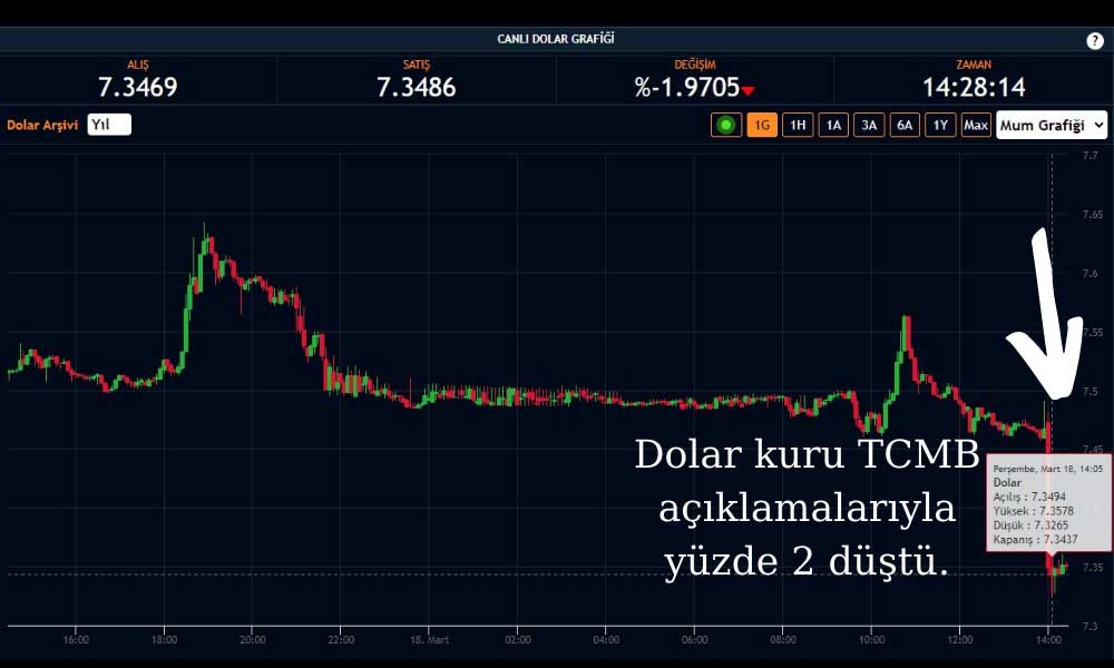 Dolar TCMB 7,32 Lira