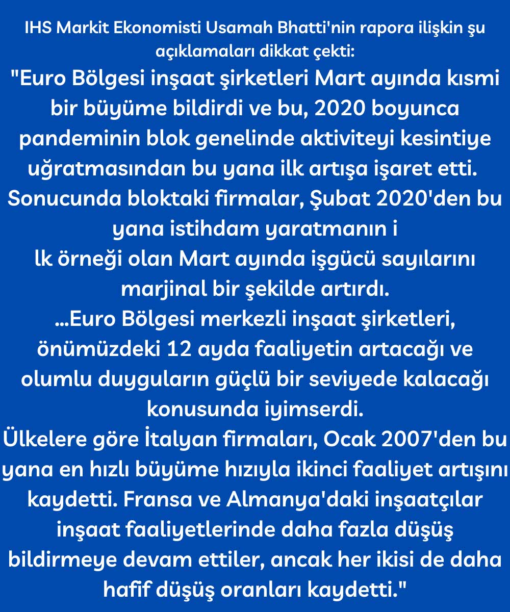 IHS Markit Ekonomisti Mart 2021 Euro Bölgesi İnşaat Yorumu IHS Markit Ekonomisti Mart 2021 Euro Bölgesi İnşaat Yorumu