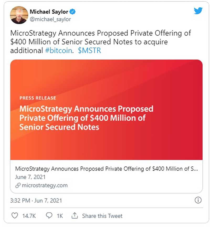 Michael Saylor, Bitcoin paylaşımı Michael Saylor, Bitcoin paylaşımı