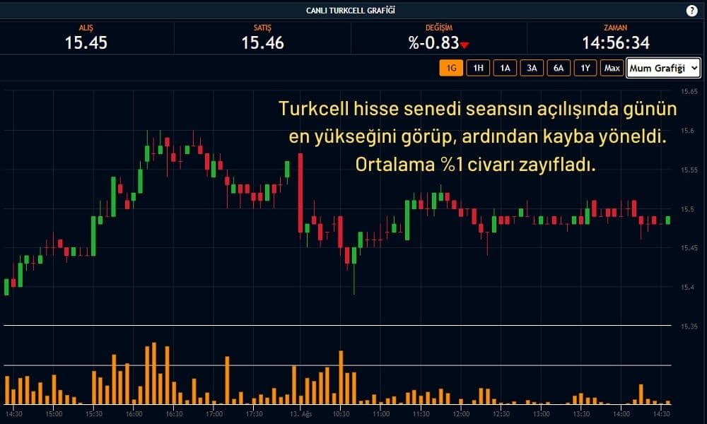 Turkcell Hisseleri %0,83 Ekside
