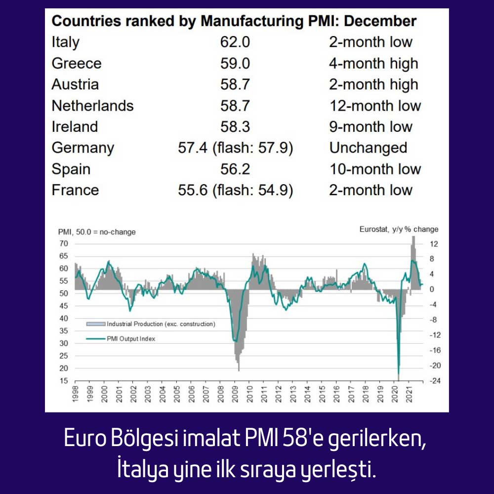 Euro Bölgesi İmalat PMI Ülke Detayları Aralık 2021