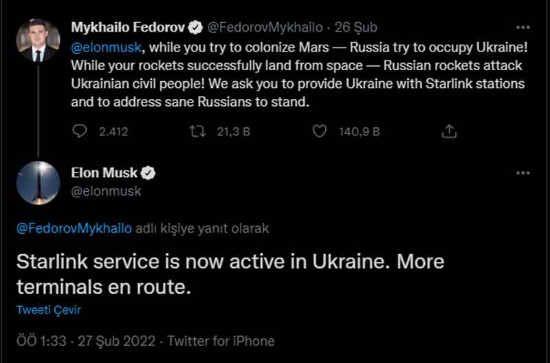 Elon Musk Starlink paylaşımı