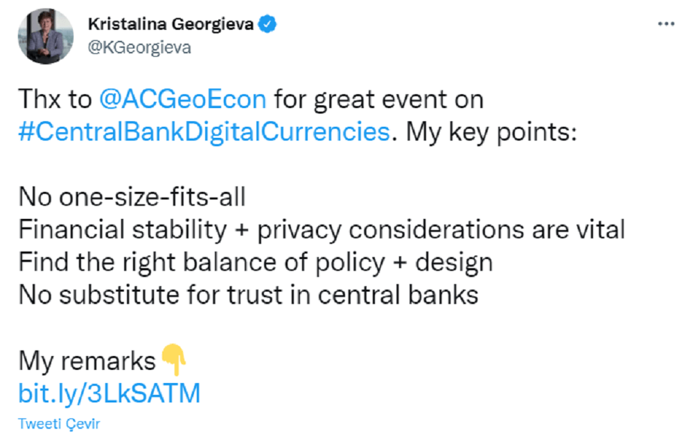 IMF Başkanı Kristalina Georgieva Twitter Açıklaması IMF Başkanı Kristalina Georgieva Twitter Açıklaması