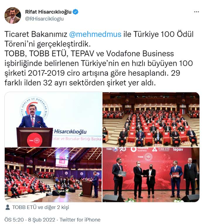 TOBB Başkanı Hisarcıklıoğlu: 100 Şirketin Büyümesi Yüzde 498