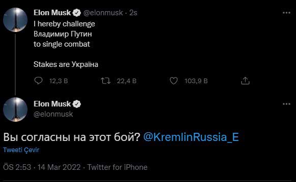 Elon Musk, Putin paylaşımı
