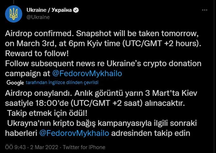 Ukrayna airdrop açıklaması Ukrayna airdrop açıklaması