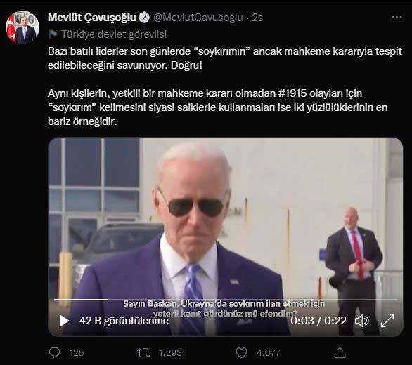 Bakan Çavuşoğlu, Biden'a yanıtı