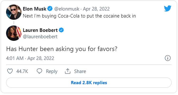 Boebert, Elon Musk'a Coca Cola yanıtı 