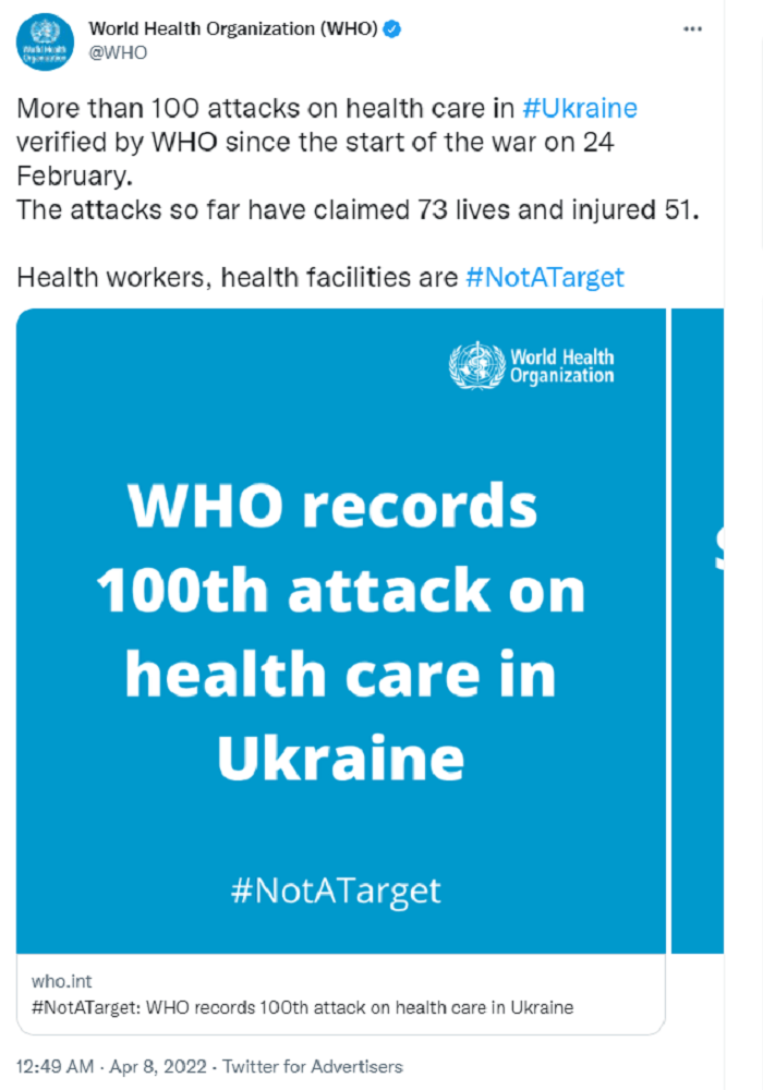 Dünya Sağlık Örgütü Ukrayna Sağlık Saldırıları