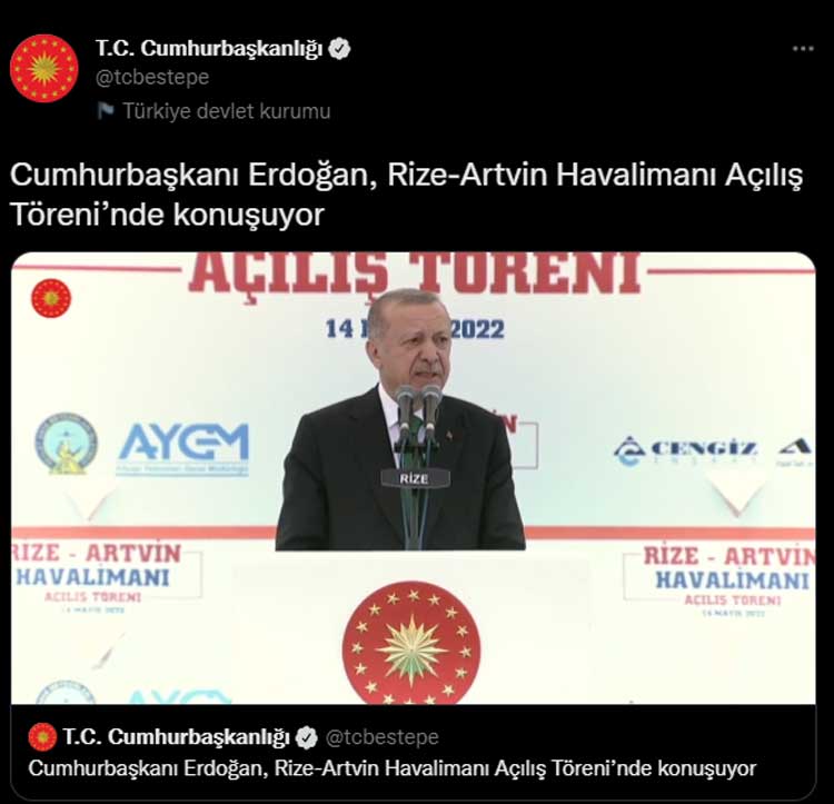 Cumhurbaşkanı Erdoğan Rize-Artvin Havalimanı açılış konuşması 