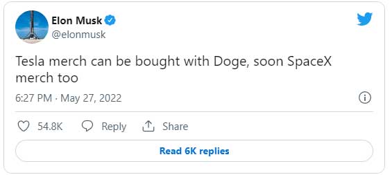 Elon Musk, Dogecoin paylaşımı