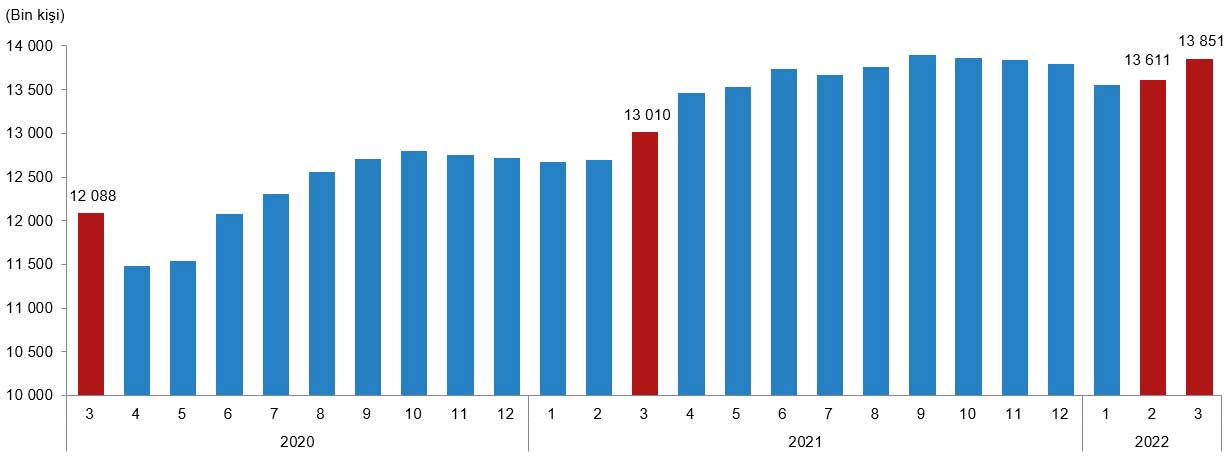 Ücretli çalışan sayısı aylık grafik