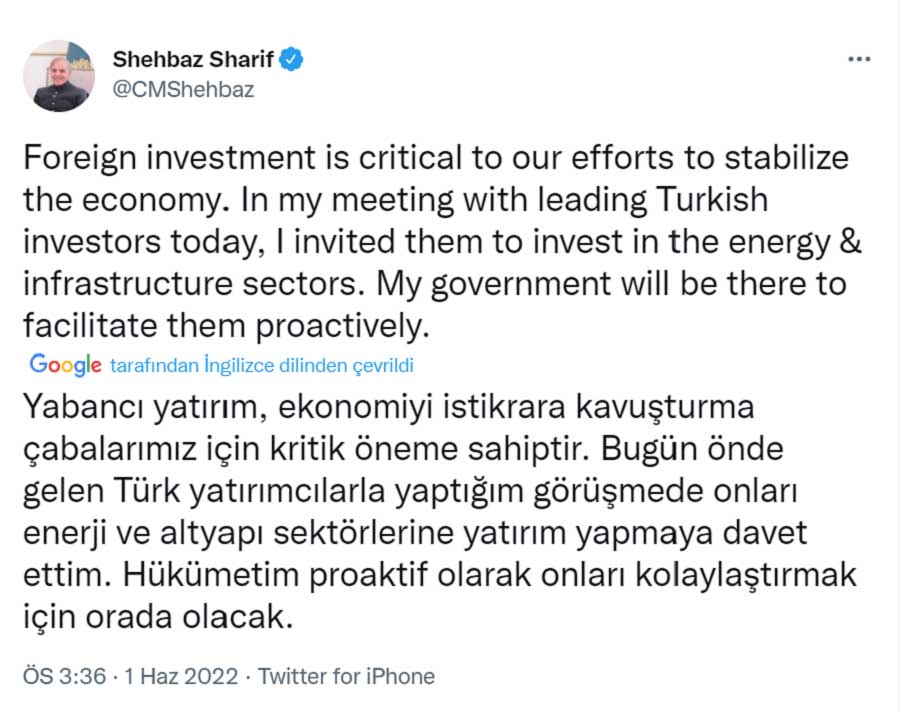 Pakistan Başbakanı Türkiye Yatırım Daveti