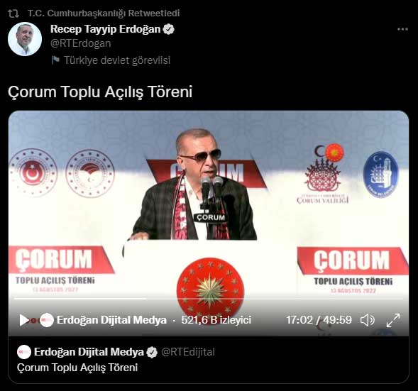 Cumhurbaşkanı Erdoğan, Çorum'da toplu açılış törenine katıldı 