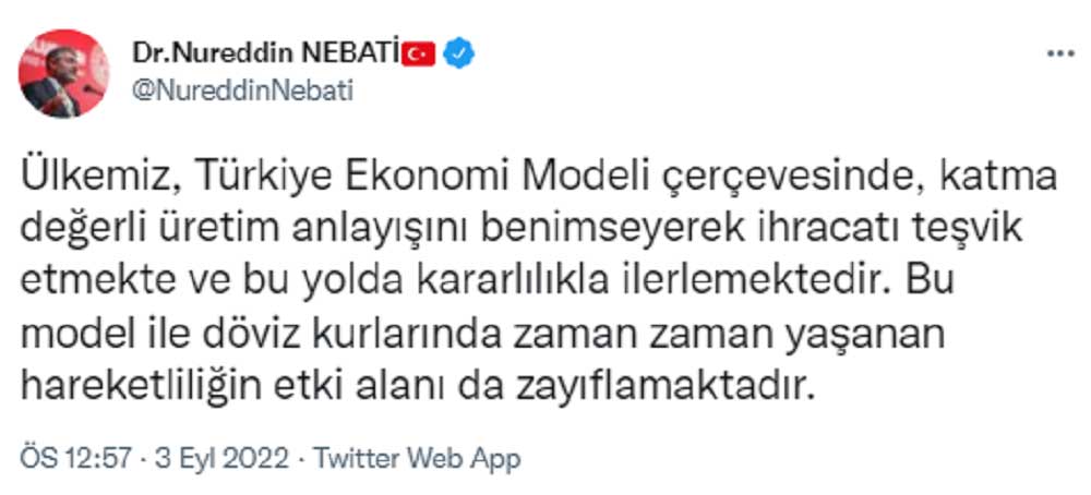 Nureddin Nebati'nin Türkiye Ekonomi Modeli Yorumu Twitter