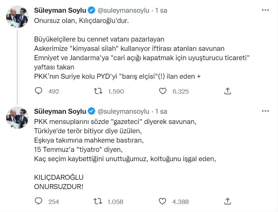 Süleyman Soylu Kılıçdaroğlu Twitter