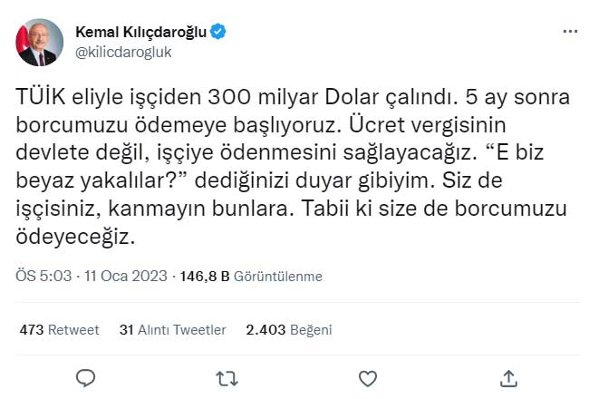 Kılıçdaroğlu Twitter TÜİK Paylaşımı