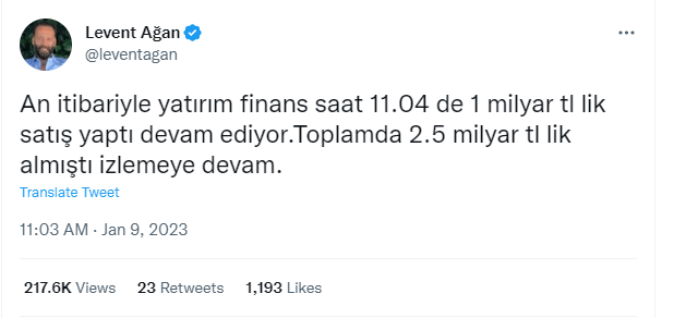 Levent Ağan Twitter Paylaşımı