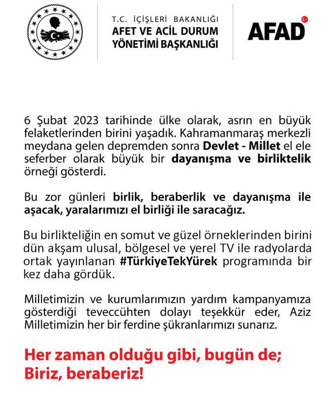 AFAD Yardım Kampanyası Açıklama
