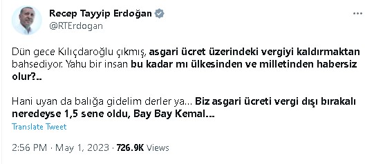 Erdoğan’dan Kılıçdaroğlu’na Vergi Çıkışı: Uyan da Balığa Gidelim