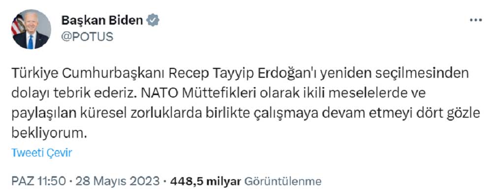 Biden, Erdoğan Tebrik Mesajı