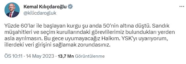 Kemal Kılıçdaroğlu Seçim Twitter Açıklaması