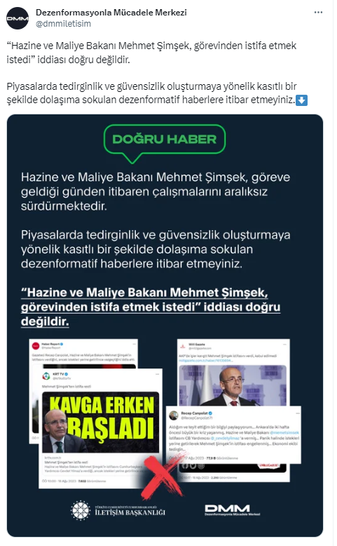 Dezenformasyonla Mücadele Merkezi Mehmet Şimşek