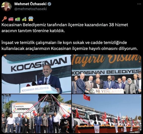 Bakan Özhaseki Kocasinan Belediyesi Tweeti
