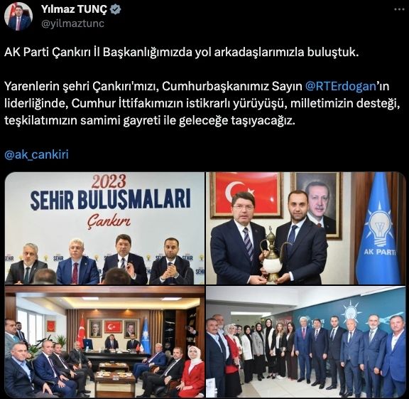 Bakan Tunç Çankırı İl Başkanlığı Tweeti