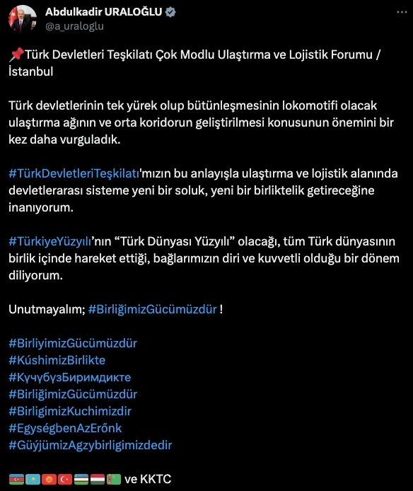 Uraloğlu Türk Devletleri Teşkilatına Dair Tweeti