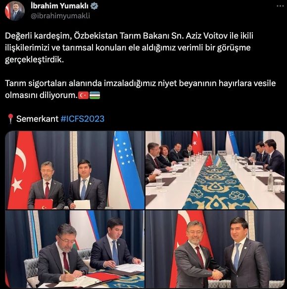 Yumaklı Özbekistan Tarım Bakanı Görüşme Tweeti